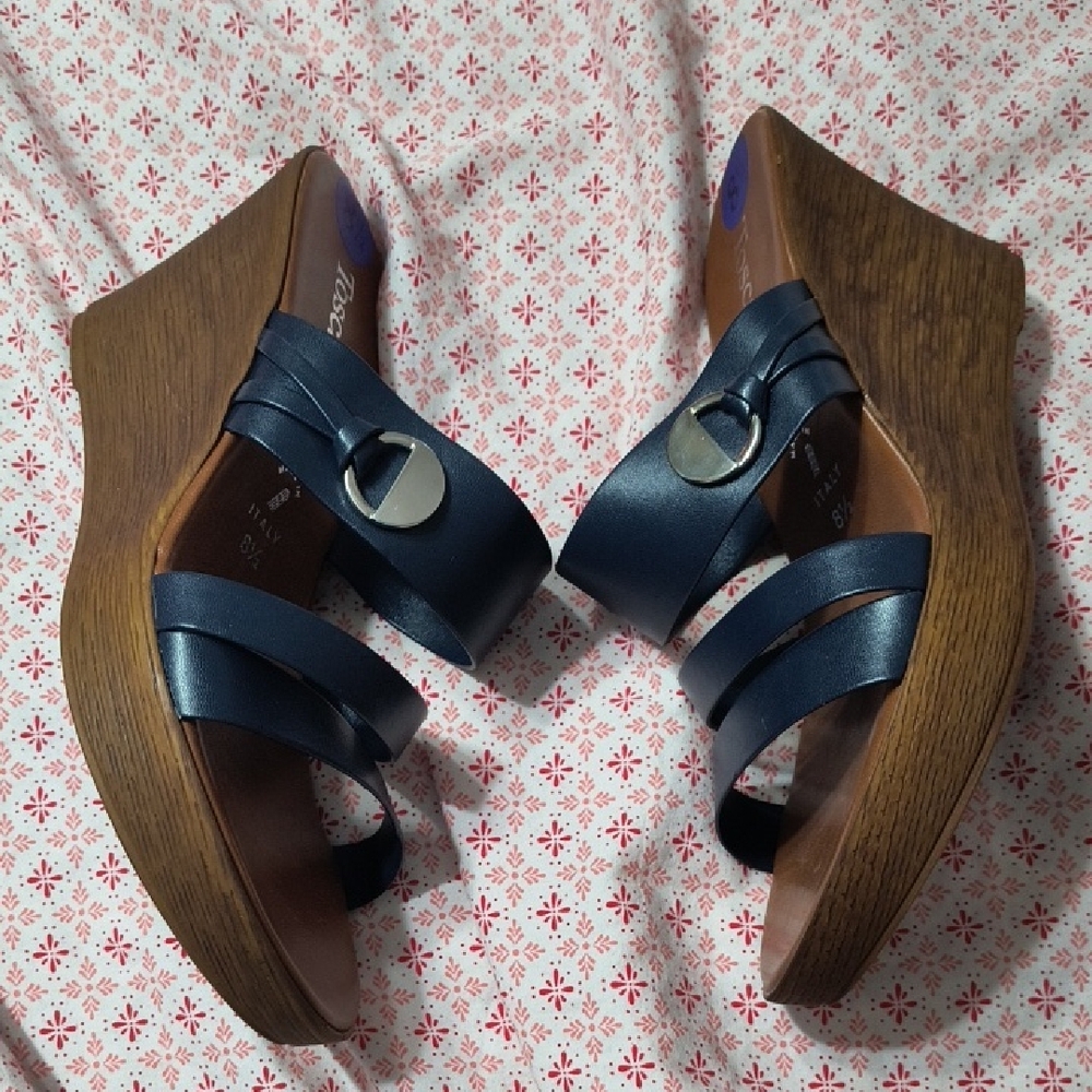 Toscanella Navy Slip on Wedges, Made in Italy, New Without Tags